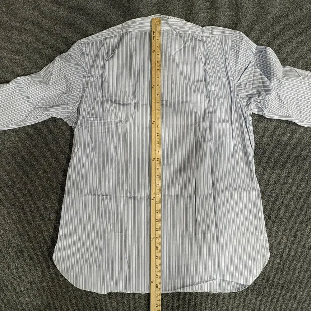 Polo Ralph Lauren Shirt Mens 17 34/35 Blue Stripe Douglas Long Sleeve Dress